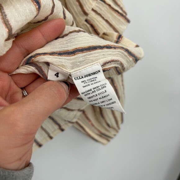 ULLA JOHNSON Liana Blouse Cream Rose Gold Metallic Stripe Ruffle Boho Oversize 4 - Picture 7 of 7